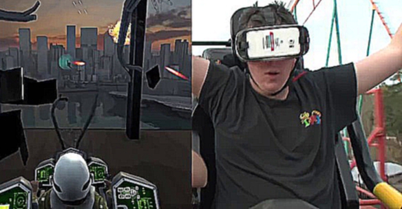 Ребята покатались на американских горках в очках VR. Похоже, им понравилось ;)